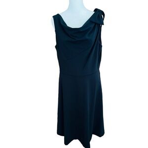 DKNY Draped Neckline Bow Shoulder Fit & Flare Black Dress size 12.